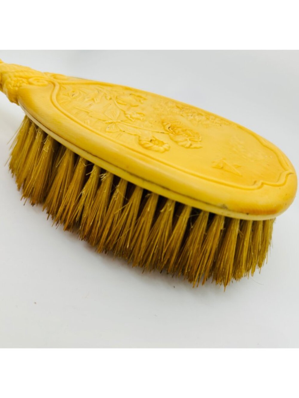 Vintage Celluloid Hair Brush Rose Design Floral Art Nouveau Yellow Vanity Dresse - Picture 6 of 10